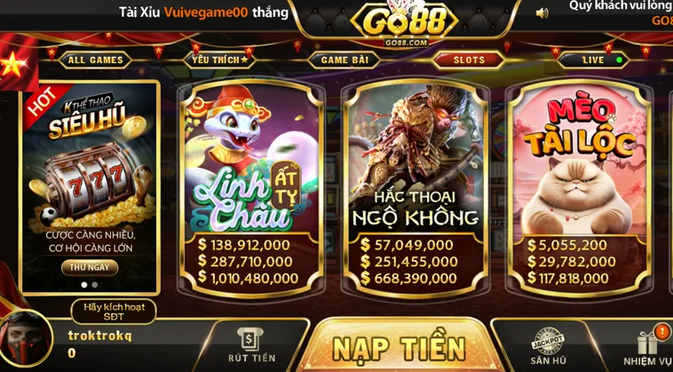 Danh Mục Các Trò Chơi Nổ Hũ Hấp Dẫn Tại Go88 Với Tỷ Lệ Nổ Jackpot Cực Cao